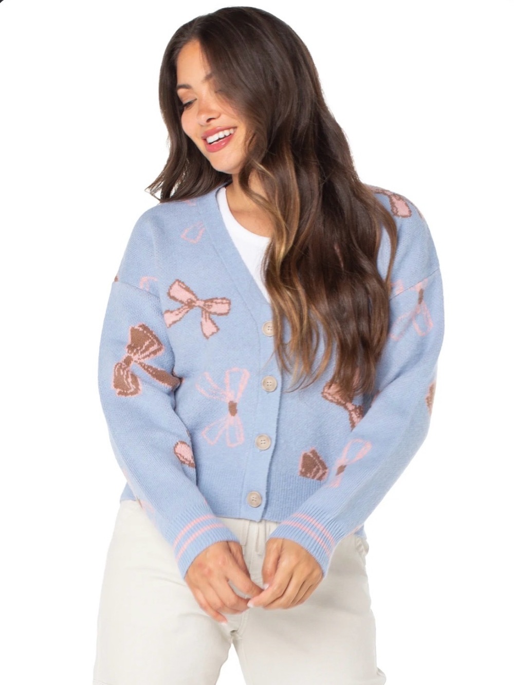 Celebrity Pink Women’s Medium Blue Bow Coquette Cardigan Sweater
